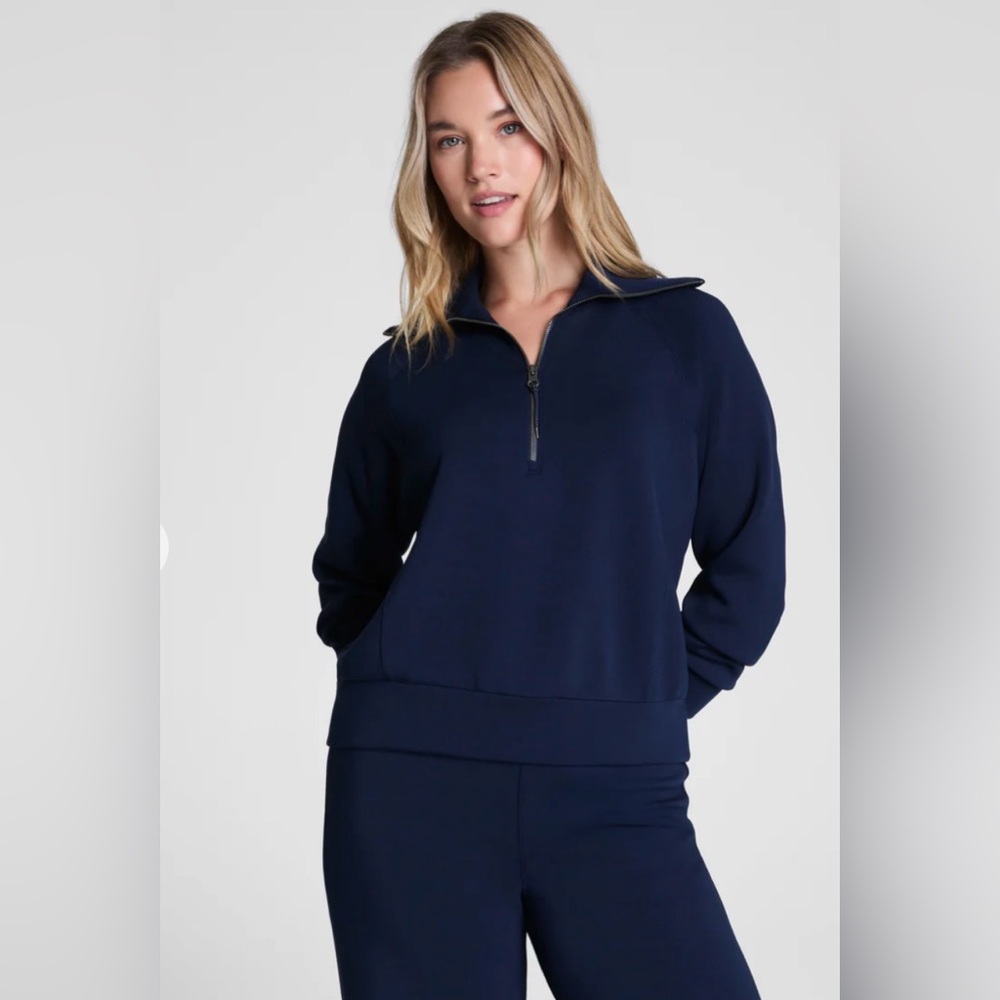 SPANX AirEssentials Half-Zip Sweatshirt Pullover in Timeless Navy size XS